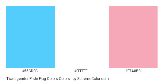 Transgender Pride Flag Colors - Color scheme palette thumbnail - #55CDFC #FFFFFF #F7A8B8 