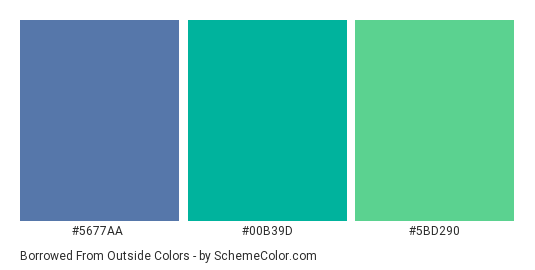 Borrowed from Outside - Color scheme palette thumbnail - #5677AA #00B39D #5BD290 