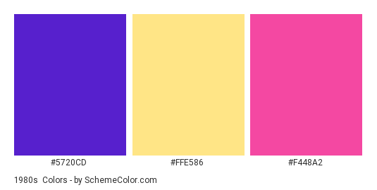 1980s #1 - Color scheme palette thumbnail - #5720CD #FFE586 #F448A2 