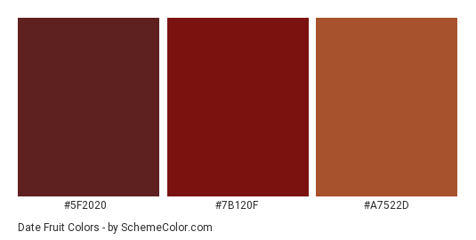Date Fruit - Color scheme palette thumbnail - #5F2020 #7B120F #A7522D 