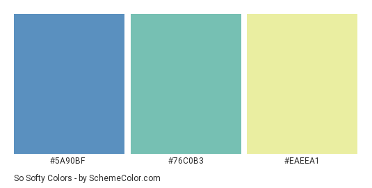So Softy - Color scheme palette thumbnail - #5a90bf #76c0b3 #eaeea1 
