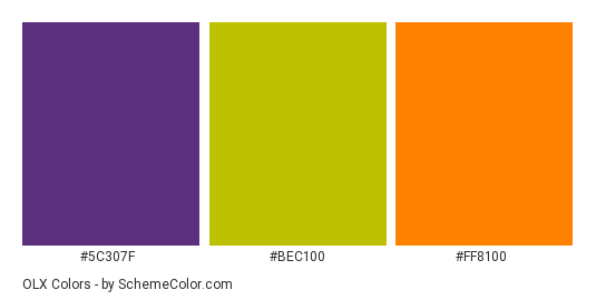 OLX - Color scheme palette thumbnail - #5c307f #bec100 #ff8100 