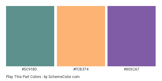 Play This Part - Color scheme palette thumbnail - #5c918d #fcb374 #805ca7 