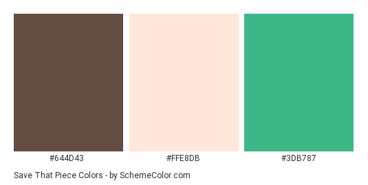 Save that Piece - Color scheme palette thumbnail - #644D43 #FFE8DB #3DB787 
