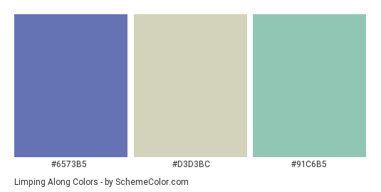Limping Along - Color scheme palette thumbnail - #6573B5 #D3D3BC #91C6B5 