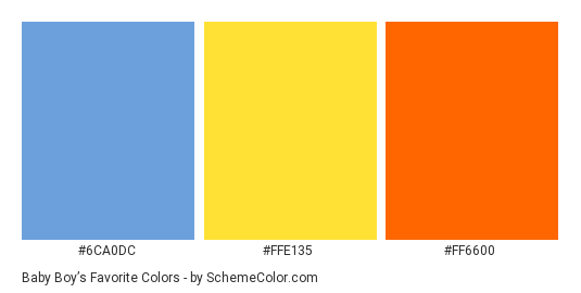 Baby Boy’s Favorite - Color scheme palette thumbnail - #6CA0DC #FFE135 #FF6600 