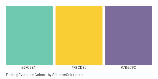 Finding Evidence - Color scheme palette thumbnail - #6FC9B1 #FBCD35 #7B6C9C 