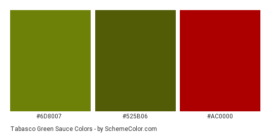 Tabasco Green Sauce - Color scheme palette thumbnail - #6d8007 #525b06 #ac0000 