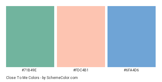 Close to Me - Color scheme palette thumbnail - #71b49e #fdc4b1 #6fa4d6 