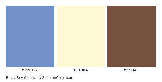 Basic Boy - Color scheme palette thumbnail - #7291cb #fff8d4 #775141 