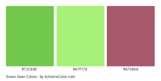 Green Sean - Color scheme palette thumbnail - #72C84D #A7F178 #A7586A 