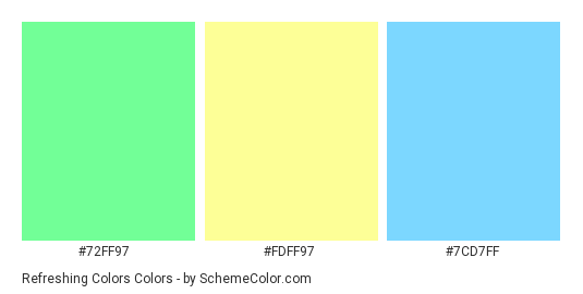 Refreshing Colors - Color scheme palette thumbnail - #72ff97 #fdff97 #7cd7ff 