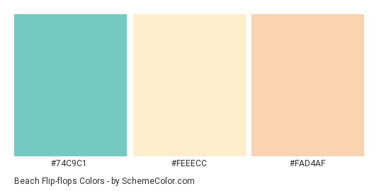 Beach Flip-flops - Color scheme palette thumbnail - #74c9c1 #feeecc #fad4af 