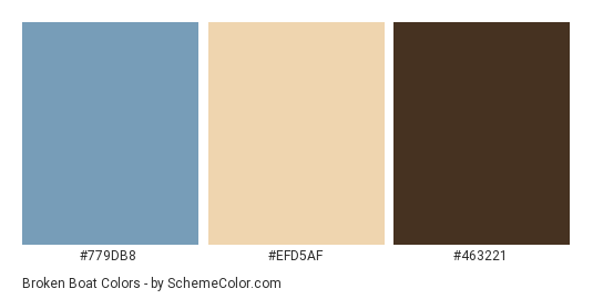 Broken Boat - Color scheme palette thumbnail - #779db8 #efd5af #463221 