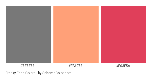 Freaky Face - Color scheme palette thumbnail - #787878 #FFA078 #E03F5A 