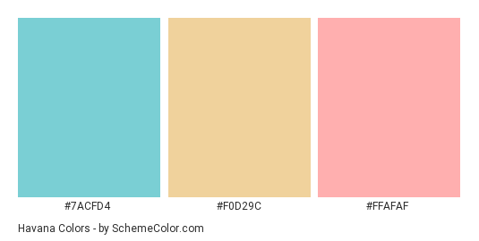 Havana - Color scheme palette thumbnail - #7ACFD4 #F0D29C #FFAFAF 