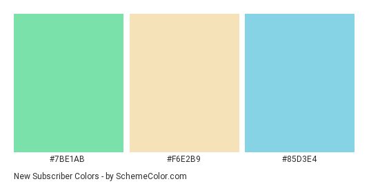 New Subscriber - Color scheme palette thumbnail - #7be1ab #f6e2b9 #85d3e4 