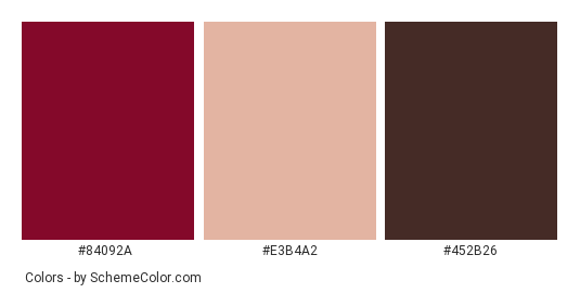 Have a Great Laugh - Color scheme palette thumbnail - #84092a #e3b4a2 #452b26 