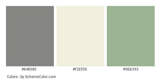 New England Style Home with Garden - Color scheme palette thumbnail - #848580 #F2EFDE #9BB393 
