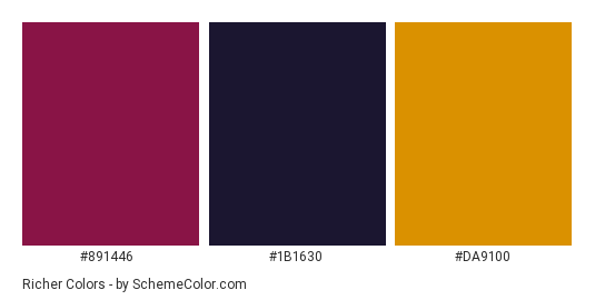 Richer - Color scheme palette thumbnail - #891446 #1B1630 #DA9100 