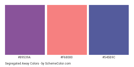 Segregated Away - Color scheme palette thumbnail - #89539A #F68080 #545B9C 