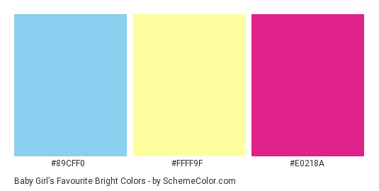 Baby Girl’s Favourite Bright - Color scheme palette thumbnail - #89CFF0 #FFFF9F #E0218A 