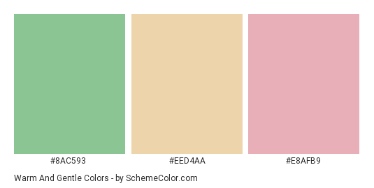 Warm and Gentle - Color scheme palette thumbnail - #8ac593 #eed4aa #e8afb9 