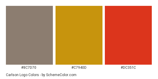 Carlson Logo - Color scheme palette thumbnail - #8c7d70 #c7940d #dc351c 