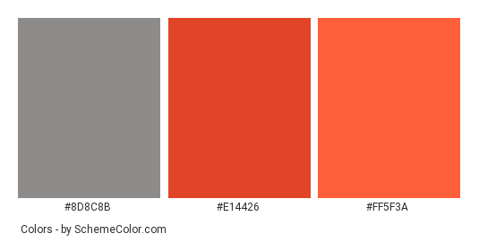 Red Peaks - Color scheme palette thumbnail - #8d8c8b #e14426 #ff5f3a 