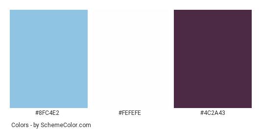Royal Purple Crisp White House Paint Ideas - Color scheme palette thumbnail - #8fc4e2 #fefefe #4c2a43 