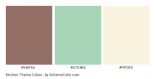 Kitchen Theme - Color scheme palette thumbnail - #946F66 #A7D4B6 #F9F3E0 