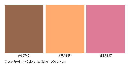 Close Proximity - Color scheme palette thumbnail - #96674D #FFAB6F #DE7B97 