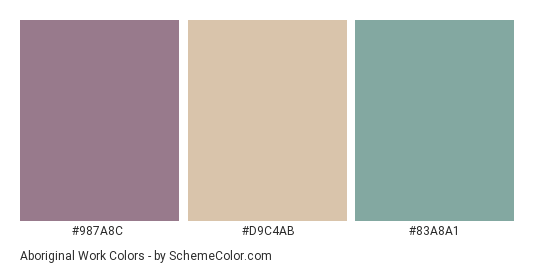Aboriginal Work - Color scheme palette thumbnail - #987A8C #D9C4AB #83A8A1 