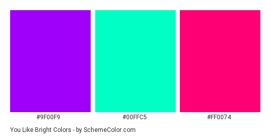 You Like Bright - Color scheme palette thumbnail - #9f00f9 #00ffc5 #ff0074 