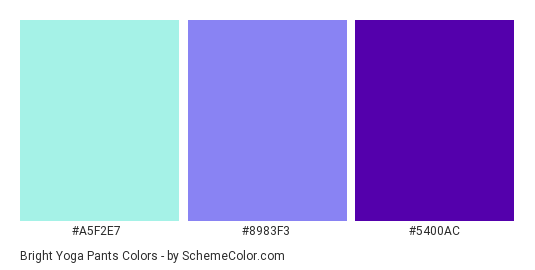 Bright Yoga Pants - Color scheme palette thumbnail - #A5F2E7 #8983F3 #5400AC 