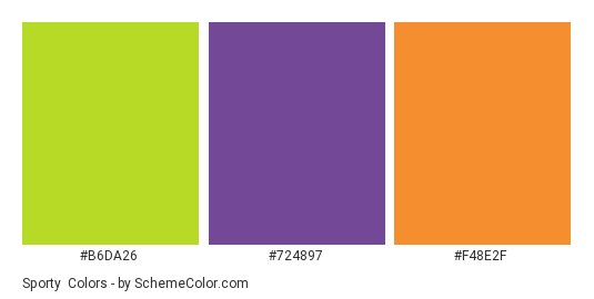 Sporty & Vivid - Color scheme palette thumbnail - #B6DA26 #724897 #F48E2F 