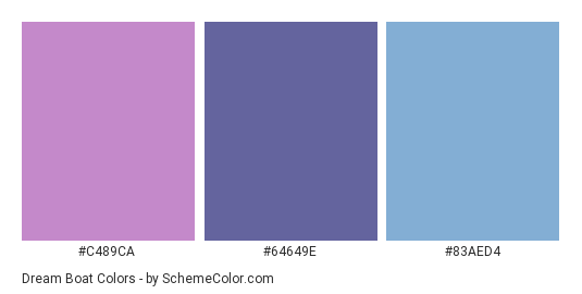 Dream Boat - Color scheme palette thumbnail - #C489CA #64649E #83AED4 