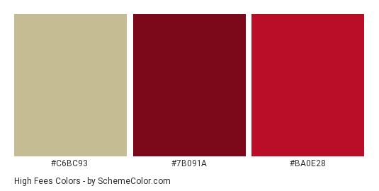 High Fees - Color scheme palette thumbnail - #C6BC93 #7B091A #BA0E28 
