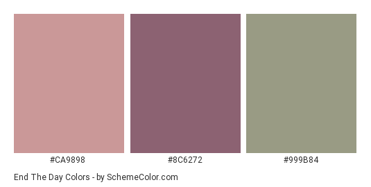 End the Day - Color scheme palette thumbnail - #CA9898 #8C6272 #999B84 