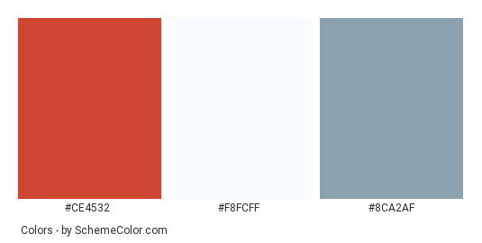 Beautiful Red and Gray Home with Garage - Color scheme palette thumbnail - #CE4532 #F8FCFF #8ca2af 