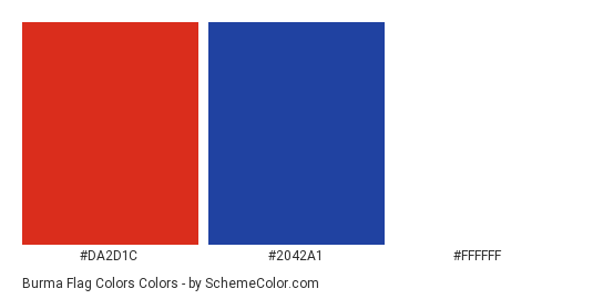 Burma Flag Colors - Color scheme palette thumbnail - #DA2D1C #2042A1 #FFFFFF 