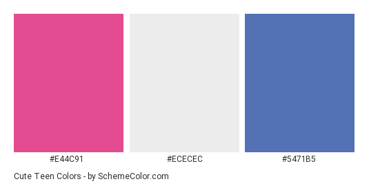 Cute Teen - Color scheme palette thumbnail - #E44C91 #ECECEC #5471B5 