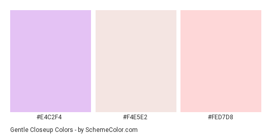 Gentle Closeup - Color scheme palette thumbnail - #E4C2F4 #F4E5E2 #FED7D8 