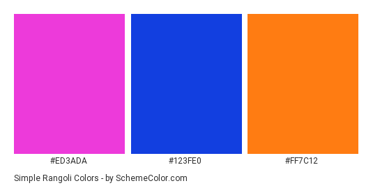 Simple Rangoli - Color scheme palette thumbnail - #ED3ADA #123FE0 #FF7C12 