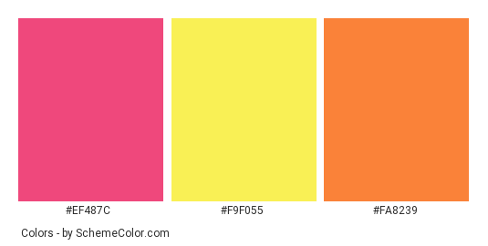 Orange & Pink Hibiscus - Color scheme palette thumbnail - #EF487C #F9F055 #FA8239 