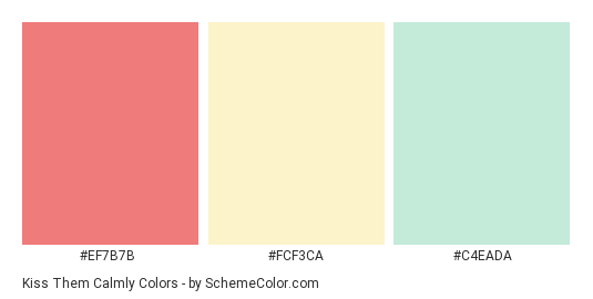 Kiss Them Calmly - Color scheme palette thumbnail - #EF7B7B #FCF3CA #C4EADA 