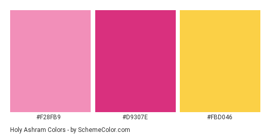 Holy Ashram - Color scheme palette thumbnail - #F28FB9 #D9307E #FBD046 