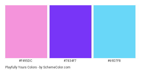 Playfully Yours - Color scheme palette thumbnail - #F495DC #7834F7 #69D7F8 