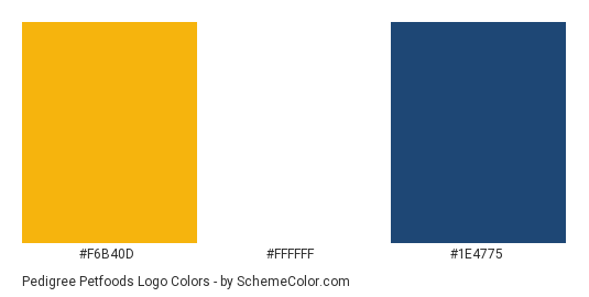 Pedigree Petfoods Logo - Color scheme palette thumbnail - #F6B40D #FFFFFF #1E4775 