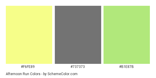 Afternoon Run - Color scheme palette thumbnail - #F6FE89 #737373 #B1E87B 